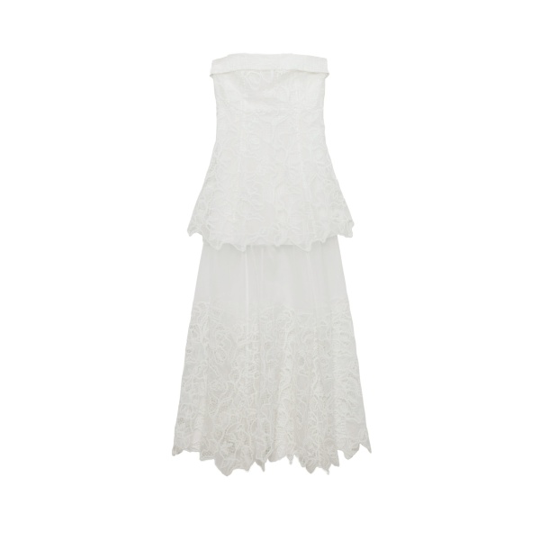 SIMKHAI Rennis Embroidered Organza Bustier Gown in Ivory