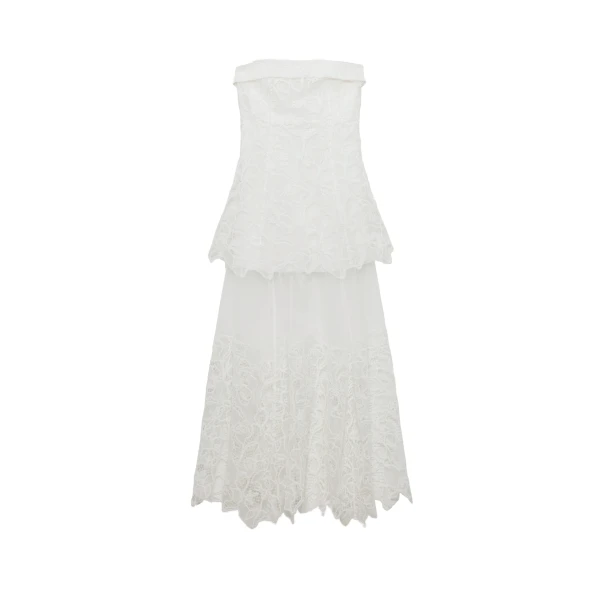 SIMKHAI Rennis Embroidered Organza Bustier Gown in Ivory