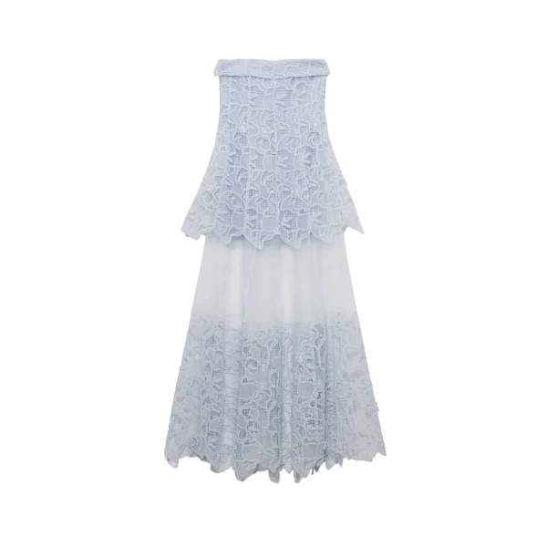 SIMKHAI Rennis Embroidered Organza Bustier Gown in Periwinkle Sky
