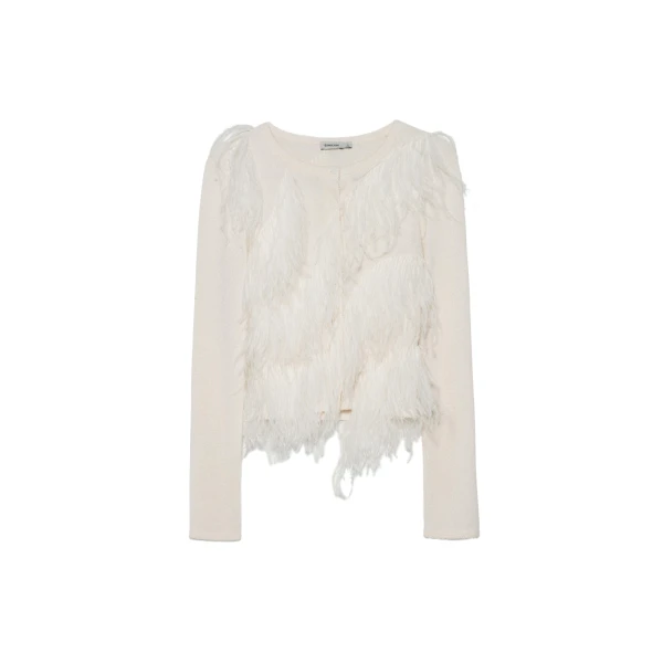 SIMKHAI Rielle Feather Cardigan in Ivory