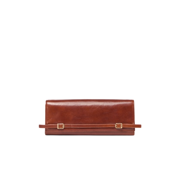 SIMKHAI River East West Leather Clutch in Saddle