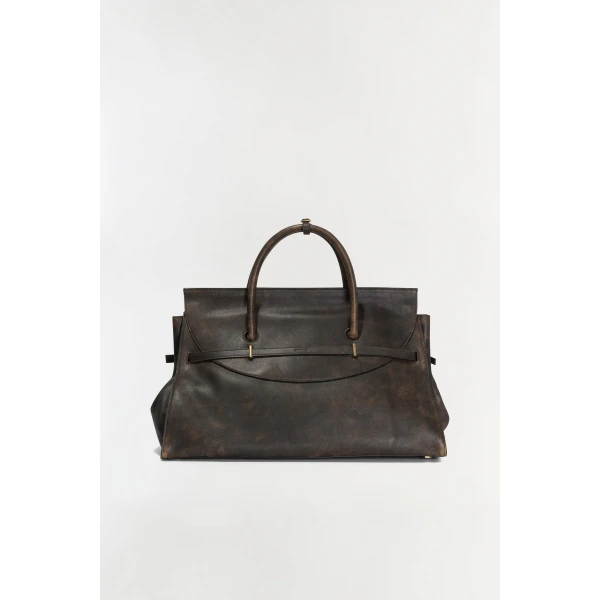 River Leather Weekender Tote in Distressed Chocolate - Image 5