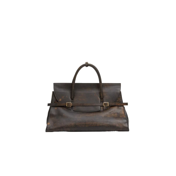 SIMKHAI River Leather Weekender Tote in Distressed Chocolate