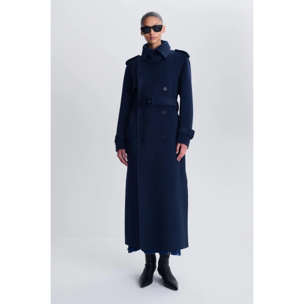 SIMKHAI Rumi Belted Wool Coat in Midnight