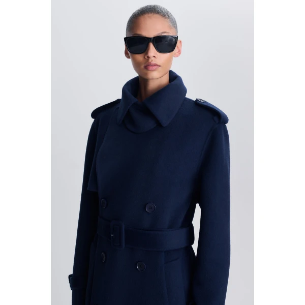 SIMKHAI Rumi Belted Wool Coat in Midnight