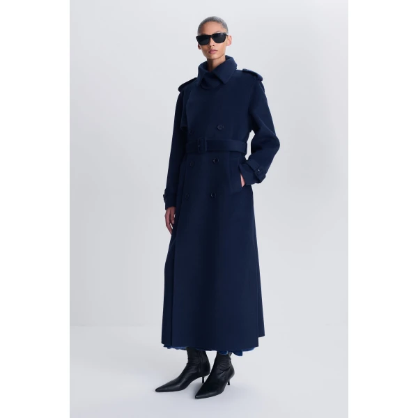 SIMKHAI Rumi Belted Wool Coat in Midnight