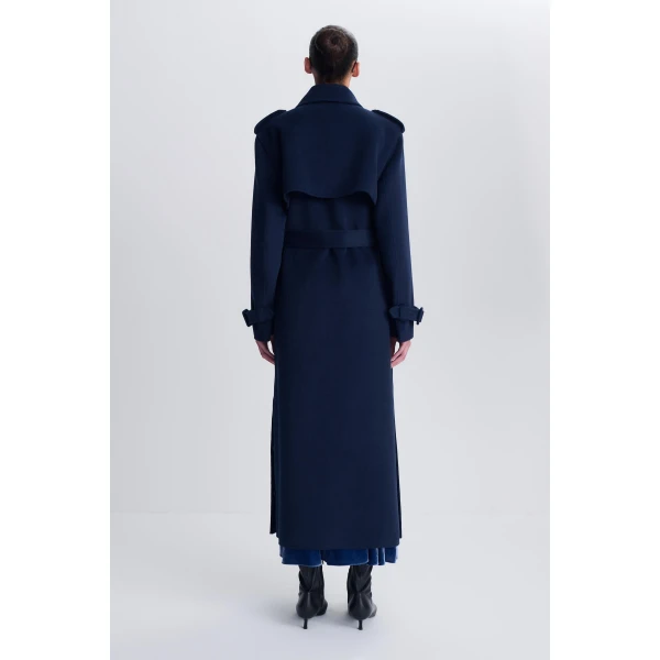 SIMKHAI Rumi Belted Wool Coat in Midnight