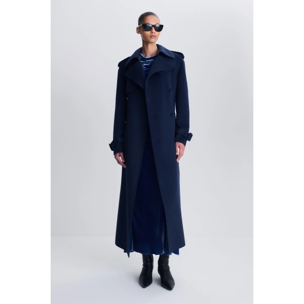 SIMKHAI Rumi Belted Wool Coat in Midnight