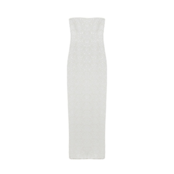 SIMKHAI Savia Strapless Embellished Gown in Ivory