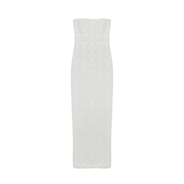 SIMKHAI Savia Strapless Embellished Gown in Ivory