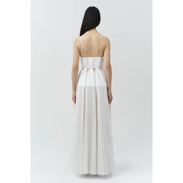 Selene Pleated Cotton Gown in White - Image 5