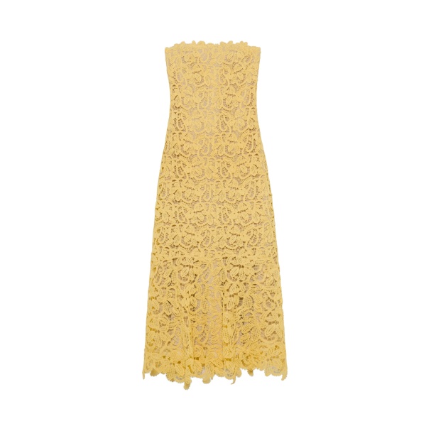 SIMKHAI Sera Floral Raffia Bustier Midi Dress in Golden Haze