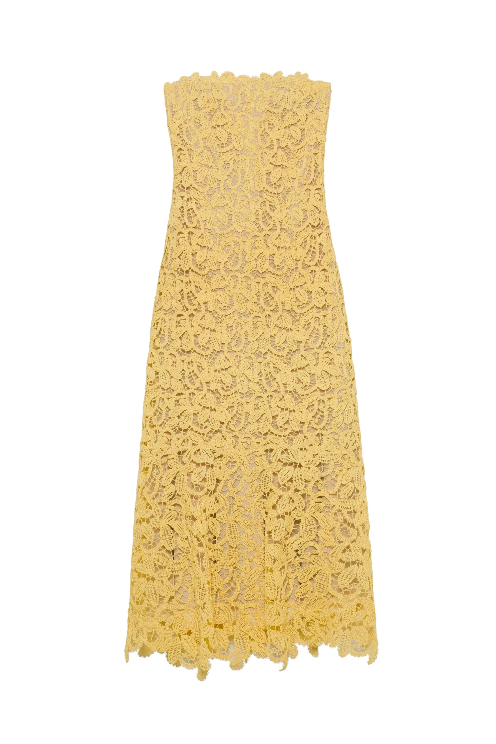 SIMKHAI Sera Floral Raffia Bustier Midi Dress in Golden Haze SIMKHAI Sera Floral Raffia Bustier Midi Dress in Golden Haze