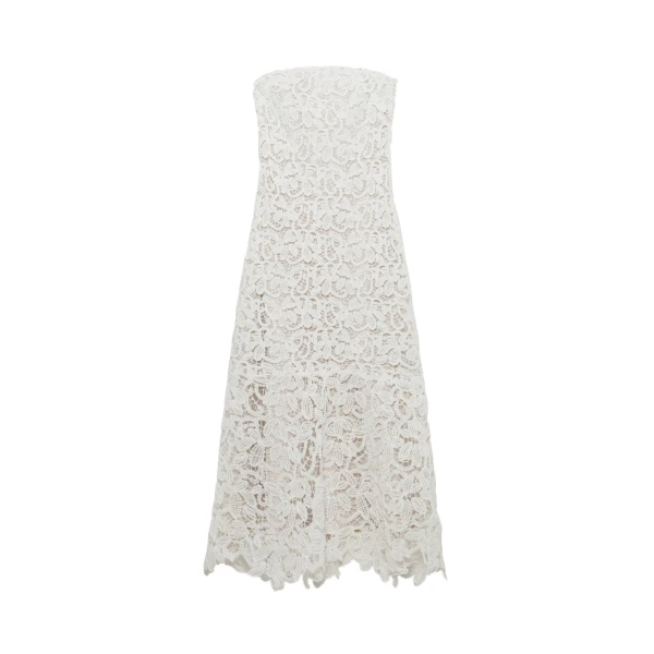 Sera Floral Raffia Bustier Midi Dress in Ivory