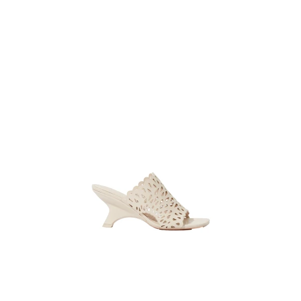 SIMKHAI Shadow Mule Laser Cut Leather Sandal in Cream