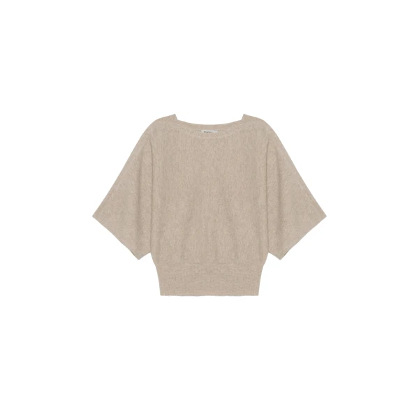 Shai Cashmere Dolman Boxy Tee in Stone