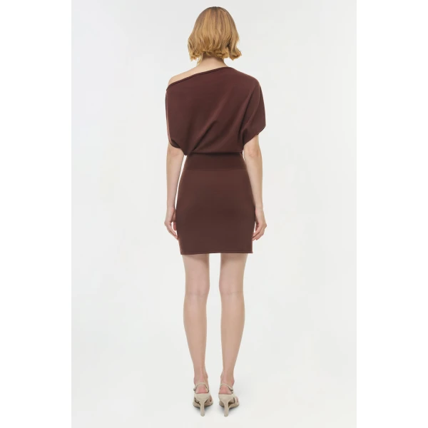 Shania Off Shoulder Mini Dress in Mahogany - Image 5