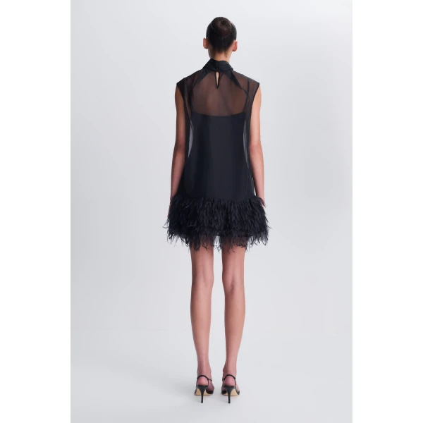 Shirya Featherlike Organza Mini Dress in Black - Image 5