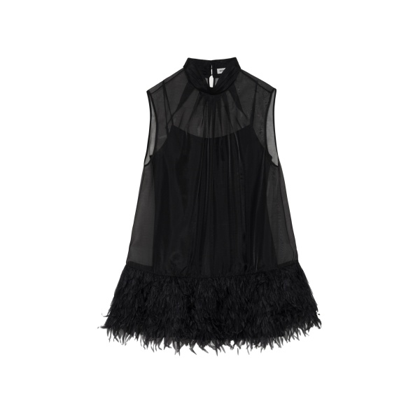 SIMKHAI Shirya Featherlike Organza Mini Dress in Black