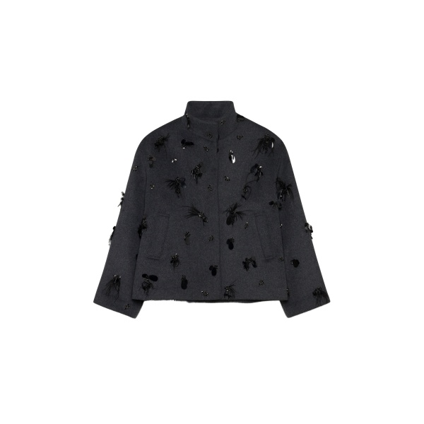 SIMKHAI Siena Embellished Wool Jacket in Dark Charcoal
