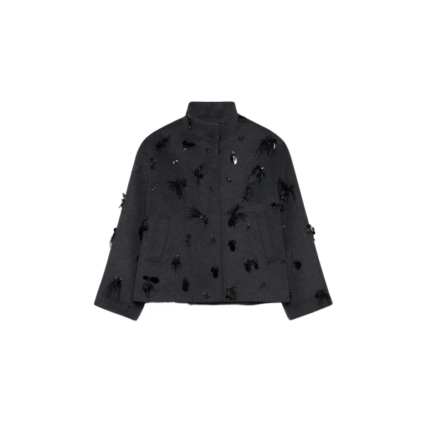 SIMKHAI Siena Embellished Wool Jacket in Dark Charcoal