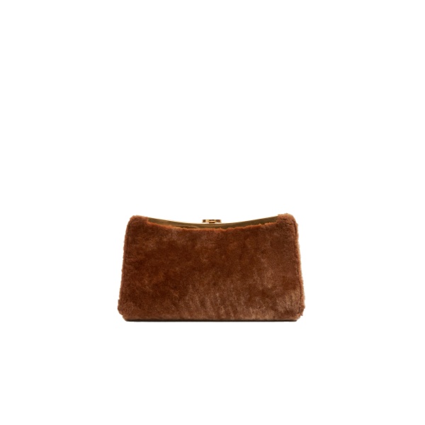 SIMKHAI Solange Shearling Clutch in Caramel
