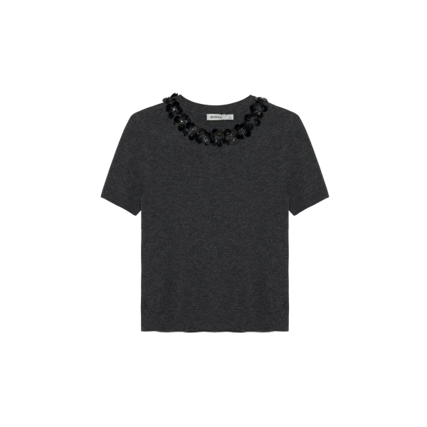Sophie Knit Top in Charcoal Dusty Blue