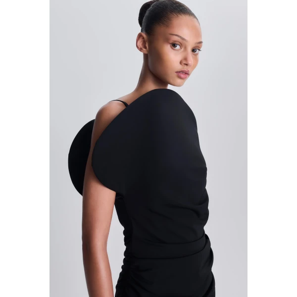 Stefi Draped Mini Dress in Black - Image 6