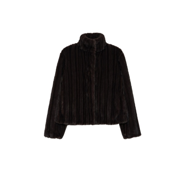 SIMKHAI Sudie Faux Fur Jacket in Dark Chocolate