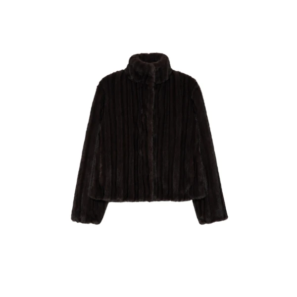 SIMKHAI Sudie Faux Fur Jacket in Dark Chocolate