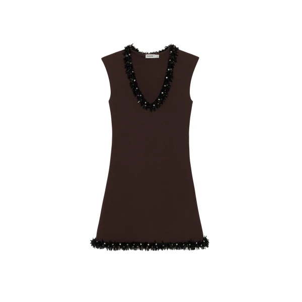 Suki Compact Knit Mini Dress in Chocolate Black