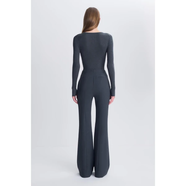 Susanne Silk Cashmere Henley Bodysuit in Grey - Image 5