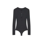 SIMKHAI Susanne Silk Cashmere Henley Bodysuit in Grey