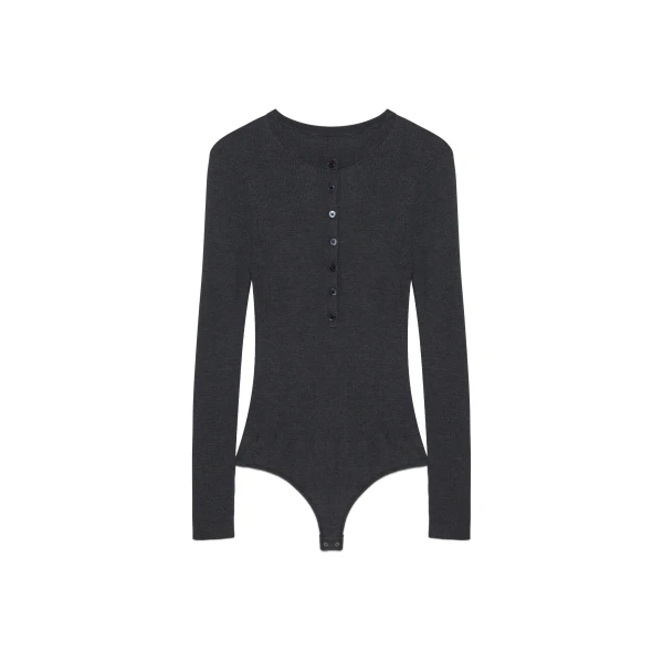 SIMKHAI Susanne Silk Cashmere Henley Bodysuit in Grey