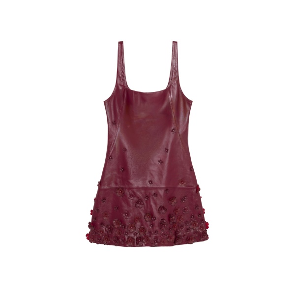 SIMKHAI Talen Floral Leather Mini Dress in Fig