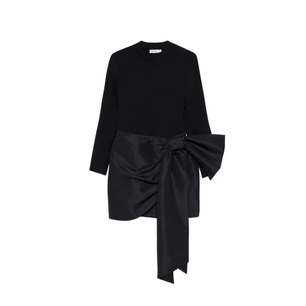 Tedda Taffeta Knit Mini Dress in Black
