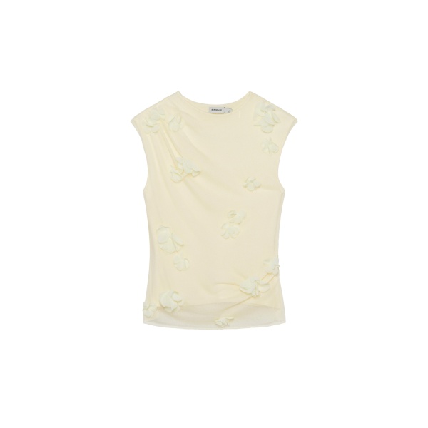 SIMKHAI Tessa Floral Applique Top in Yolk