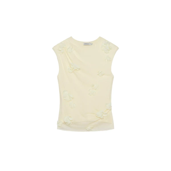 SIMKHAI Tessa Floral Applique Top in Yolk