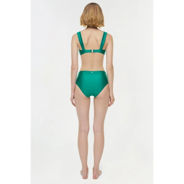 Teya High Waisted Ruched Bikini Bottom in Kelly Green - Image 5