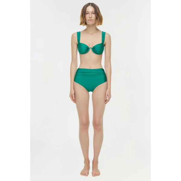 Teya High Waisted Ruched Bikini Bottom in Kelly Green - Image 6