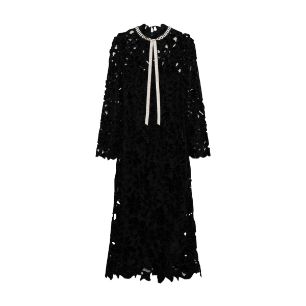 SIMKHAI Thiora Velvet Embroidered Lace Midi Dress in Black