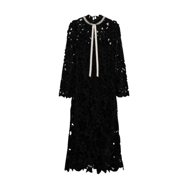 SIMKHAI Thiora Velvet Embroidered Lace Midi Dress in Black
