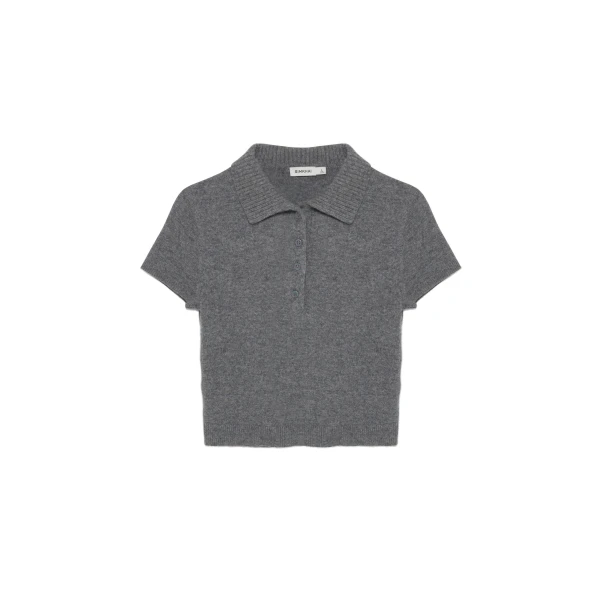 SIMKHAI Twila Cashmere Polo in Heather Grey