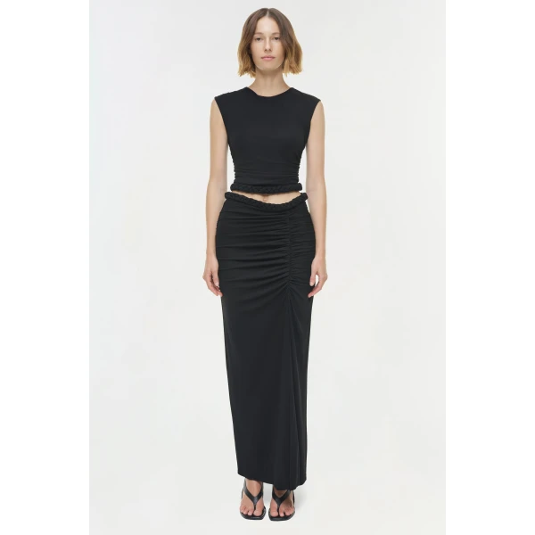 Valen Draped Jersey Top in Black - Image 6