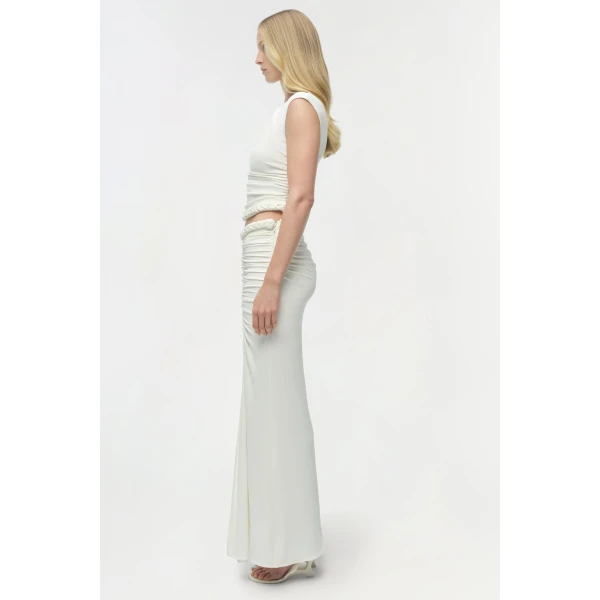 Valen Draped Jersey Top in Ivory - Image 6