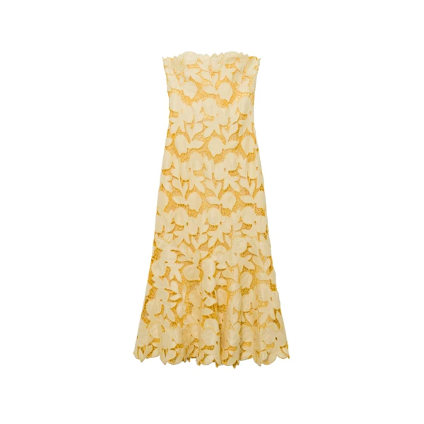 SIMKHAI Valletta Strapless Embroidered Dress in Buttercream Multi