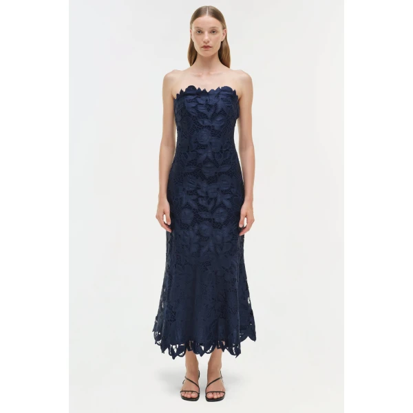 Valletta Strapless Embroidered Dress in Midnight - Image 6