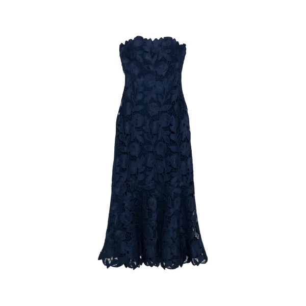 Valletta Strapless Embroidered Dress in Midnight