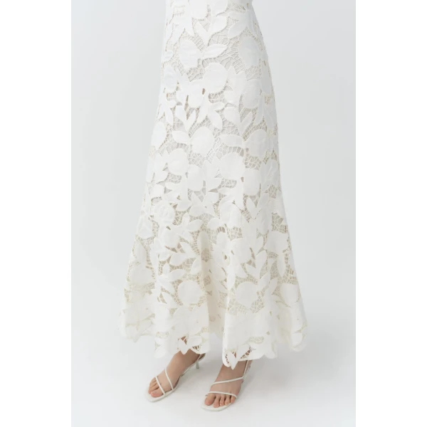 Valletta Strapless Embroidered Dress in White Multi - Image 6