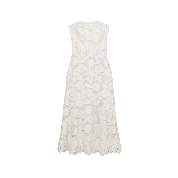 SIMKHAI Valletta Strapless Embroidered Dress in White Multi